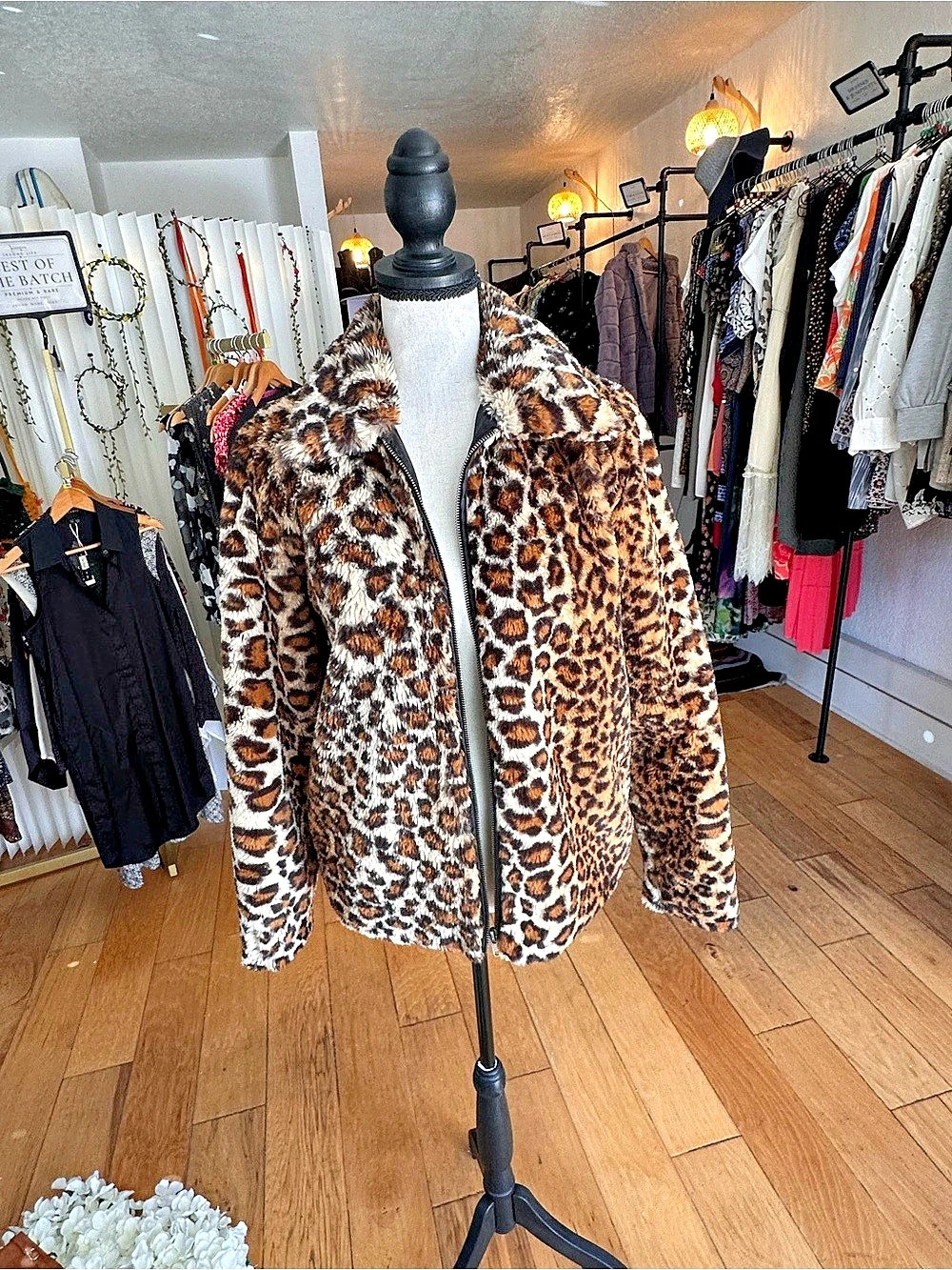 Kendall & Kylie Leopard Print Faux Fur Zip Jacket